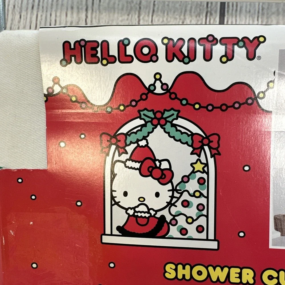 Hello Kitty Christmas Shower Curtain Sanrio Holiday Presents Festive White Red